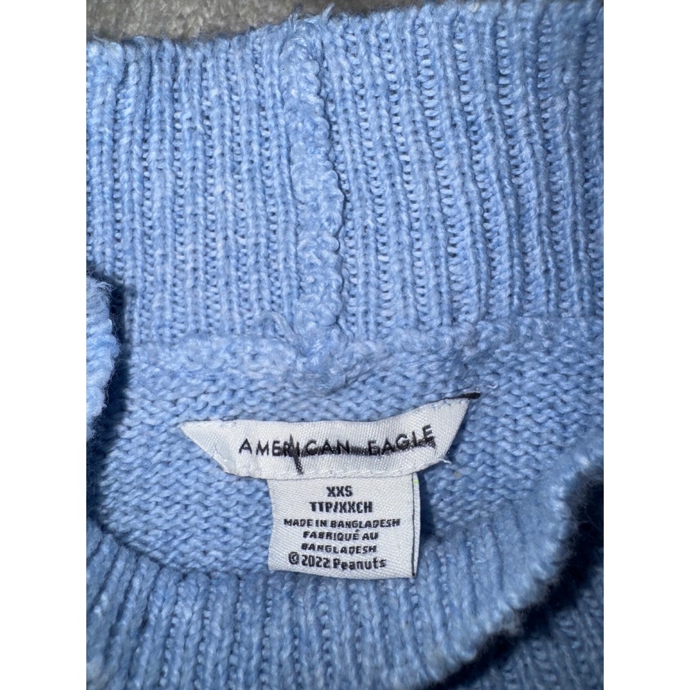 American Eagle Snoopy Peanuts Blue White Mock Neck Sweater XXS RARE - Picture 4 of 5